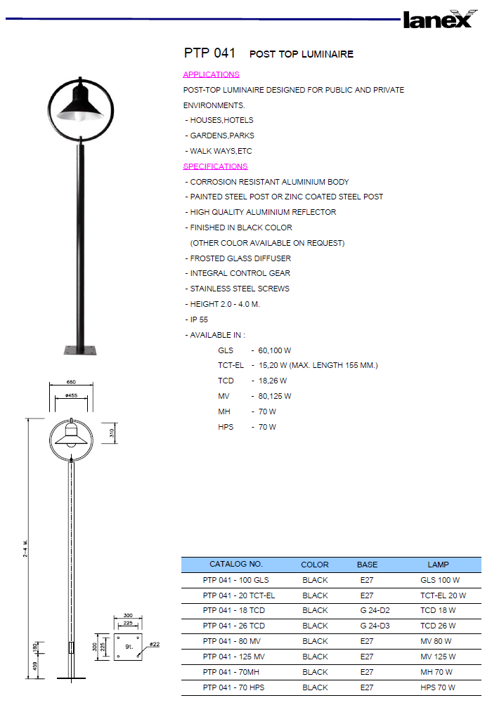 PRODUCT โคมไฟฟ้า LANEX PTP041 บมจ.ไลท์ติ้ง แอนด์ อีควิปเมนท์